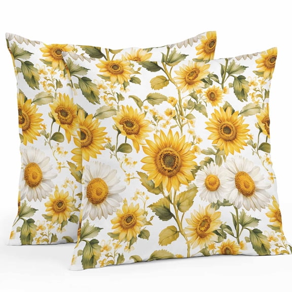 Watercolor Sunflowers Outdoor Pillow Covers Pack of 2 Yellow Green Leaf Vintage Country Waterproof Throw Pillow Covers Decorative Cushion Cases for Patio Garden Tent Balcony Couch 24x24 inch