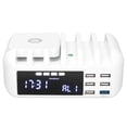 thumbnail image 2 of Cargador multifuncional de 5 puertos USB inalámbrico carga rápida reloj Digital de escritorio cargador de teléfono móvil 110-240V enchufe UK, 2 of 5