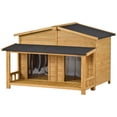 thumbnail image 4 of Hommoo Large Wooden Dog House, Outdoor & Indoor with Porch, 2 Doors,Natural, 4 of 7