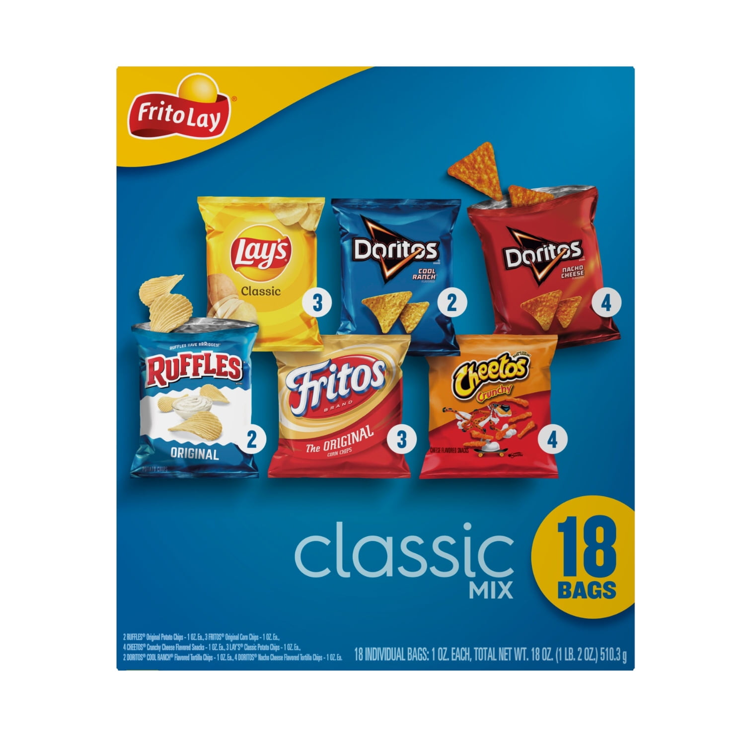 (2 pack) Frito Lay Snacks Classic Mix Variety 1 oz, 18 Count, Cardboard Box