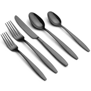 Graze by Cambridge Mathison Black Sand & Mirror Stainless Steel 20-piece Flatware Set, Service for 4