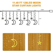 Qoosea 120 LED Curtain String Lights, Star and Moon Lights Fairy Lights, String Hanging with Remote for Bedroom Birthday Wedding Christmas Party Garden Indoor Outdoor Decoration