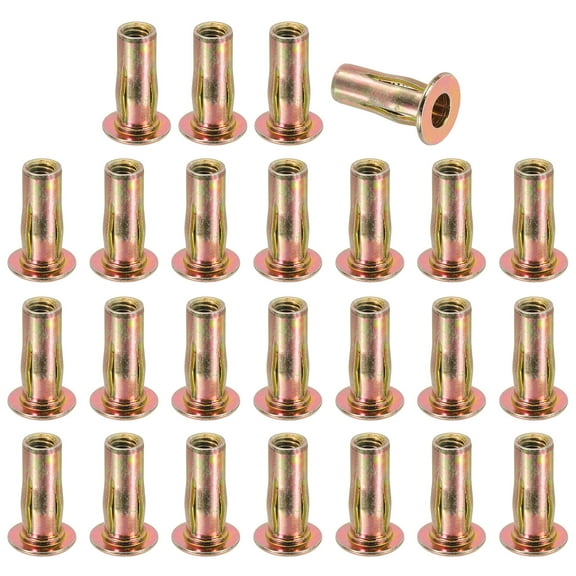 Uxcell 5/16-18 Multi-Grip Rivet Nuts Pre-Bulbed Shank Flat Head Threaded Insert Nuts Carbon Steel Color Zinc Plated, 25 Pcs