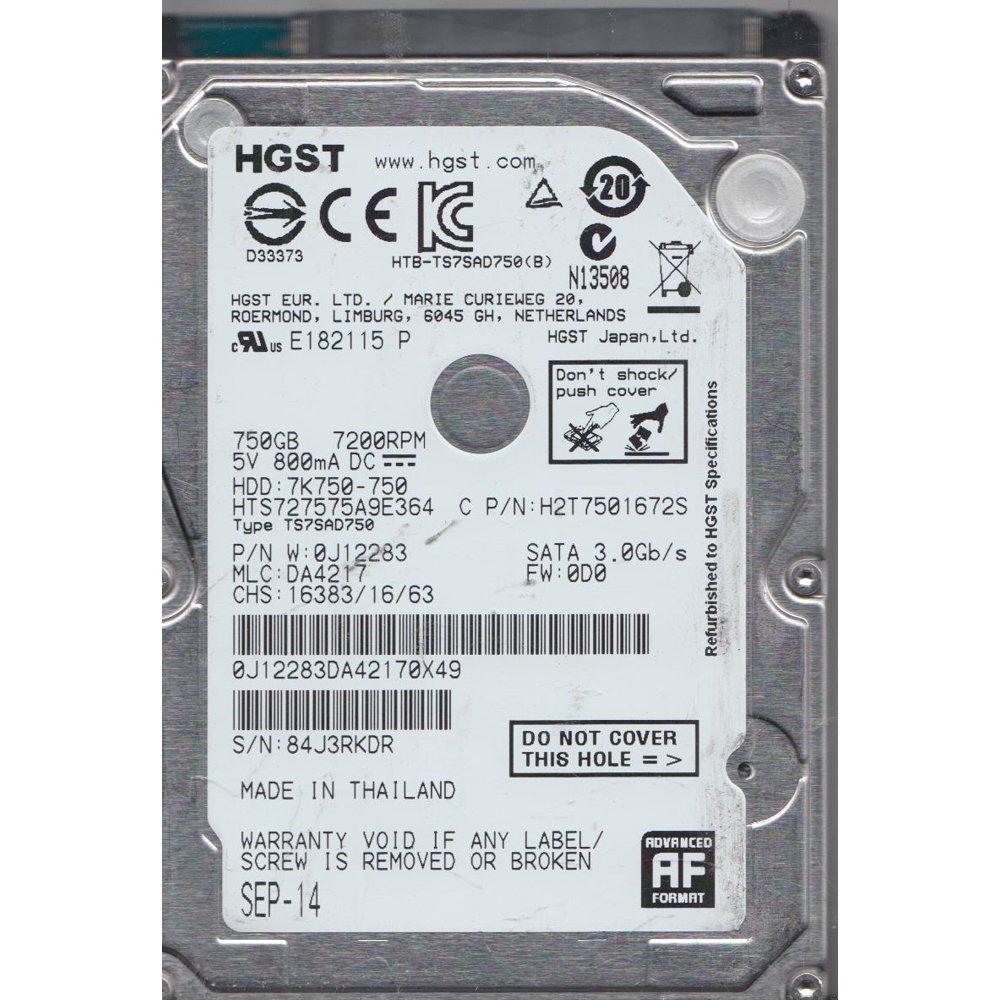 HTS727575A9E364, PN 0J12283, MLC DA4217, Hitachi 750GB SATA 2.5 Hard ...