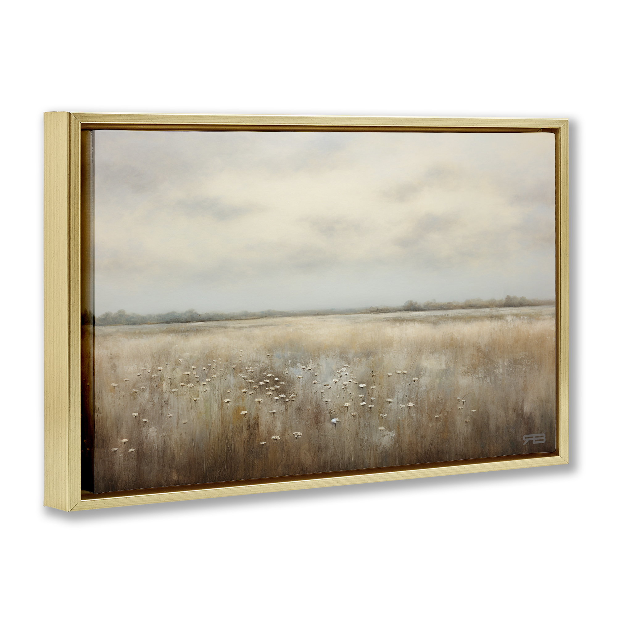 Stupell Industries Subtle Flower Meadow Landscape Painting Gold Floater Framed Art Print Wall Art, 31 x 21