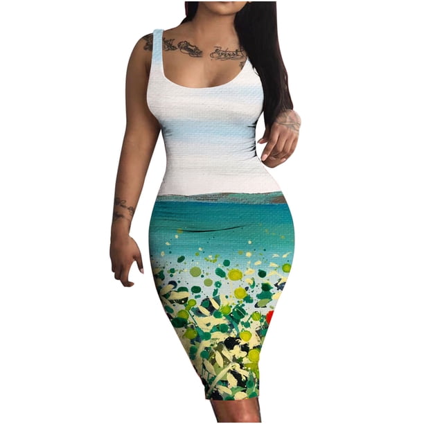 Vestidos Para Mujer Vestidos Casuales de Moda Estampado Erógeno Hombro Frío Flaco Tanque Sin Mangas Vestido Ajustado Odeerbi ODB156530