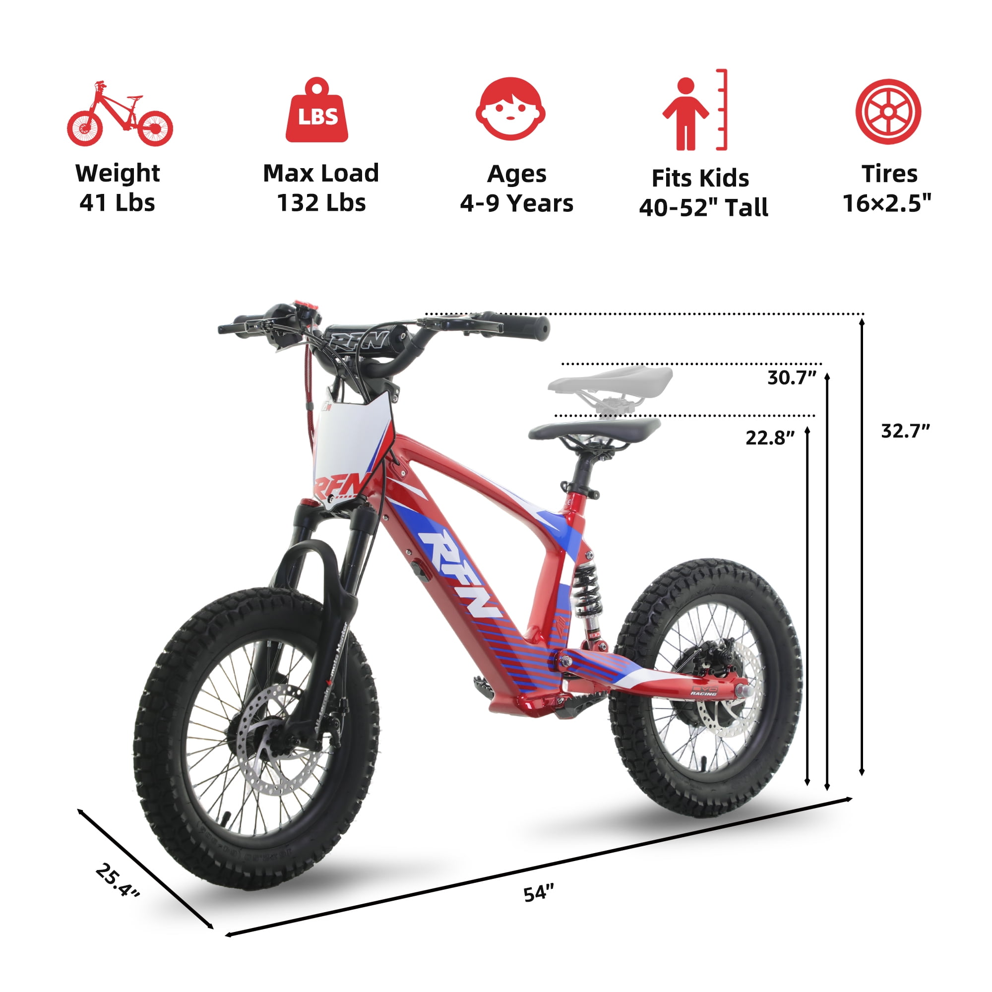 Rfn Electric Off-Road Bike, Three-Speed Transmission, Top Speed 18Mhp, Maximum Power 750W, 9.3-Mile Range For Ages 8+