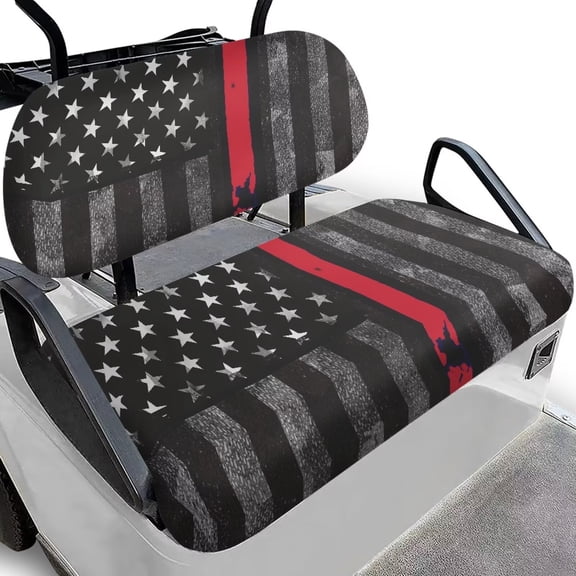 Yuyamidu 2 PCS Black American Flag Golf Cart Seats Covers 4th of July Backrest Cover and Bench Seat Cover for Club Car Seat Covers Golf Cart Accessories