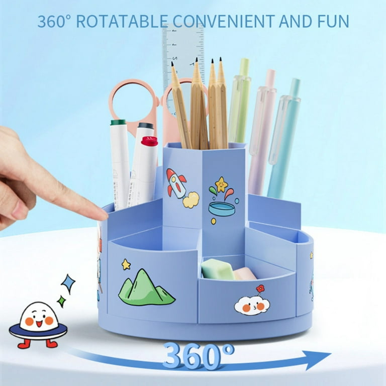 Pencil Holder 360 Rotating Stationery Supplies Pencil Container 6  Compartments Pen Cup Pot for Desk Students Classroom Dorm Home - AliExpress