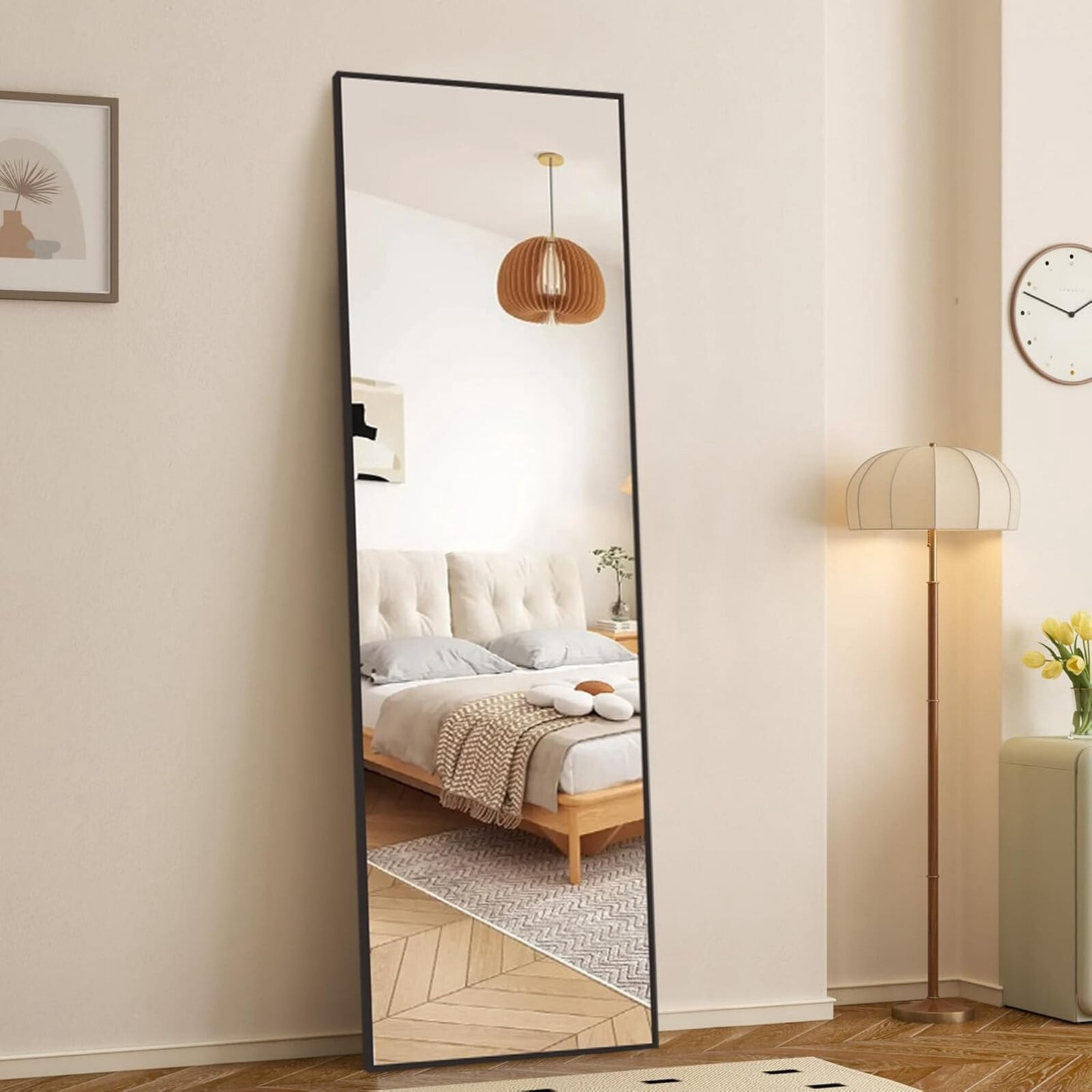 BEAUTYPEAK 58"X18" Rectangle Full-Length Floor Standing Mirror,Black