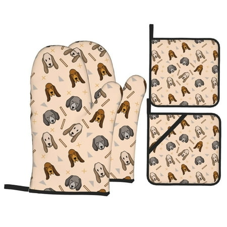 

Oven Mitts and Pot Holders Sets 4 pcs funny Cute Dog Puppy Non-Slip Oven Gloves Potholders Soft Quilted Lining Heat Resistant Gloves Hot Pads for Kitchen Cooking Baking