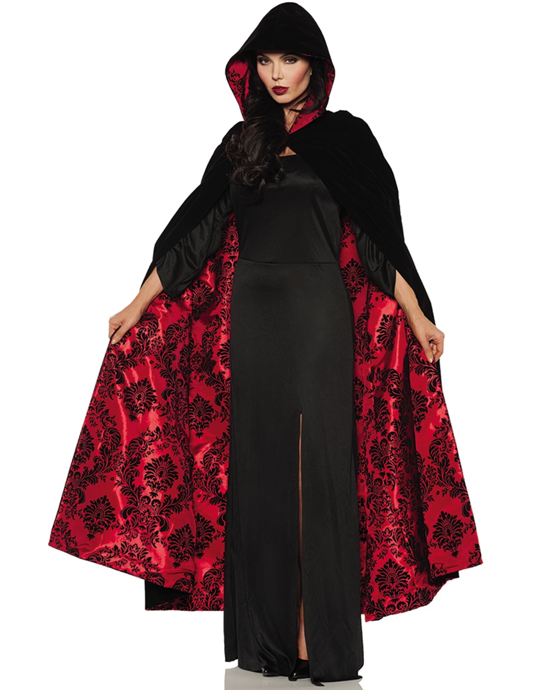 Deluxe Ladies Long Black Velvet Cape Cloak Vampire Halloween Fancy Dress Costume 