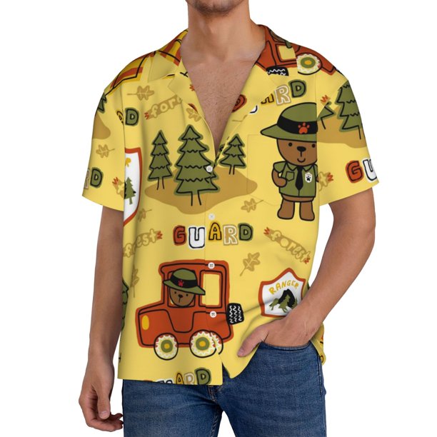 Balery Forest Guard Camisa Casual de Manga Corta con Botones para Hombre, Texturizada, Estilo Cubano, para Playa, Verano-Small