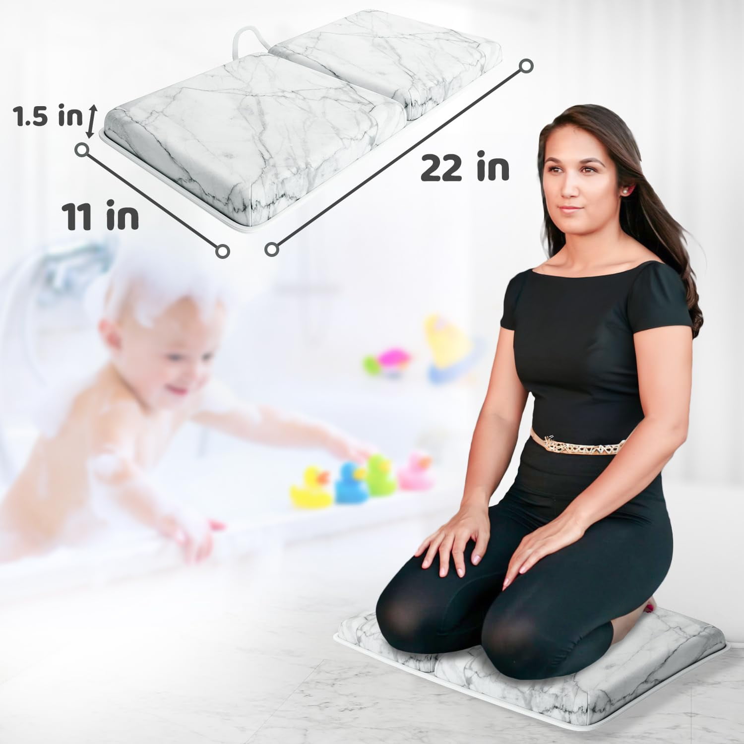 Sleepah Bath Kneeler and Elbow Kneeling Rest Pad Set for Baby Bathing – Waterproof Soft  Mat Organizer Foldable Non-Slip for Baby & Toddler Bath Time Toys Sponge Cloth (Marble)