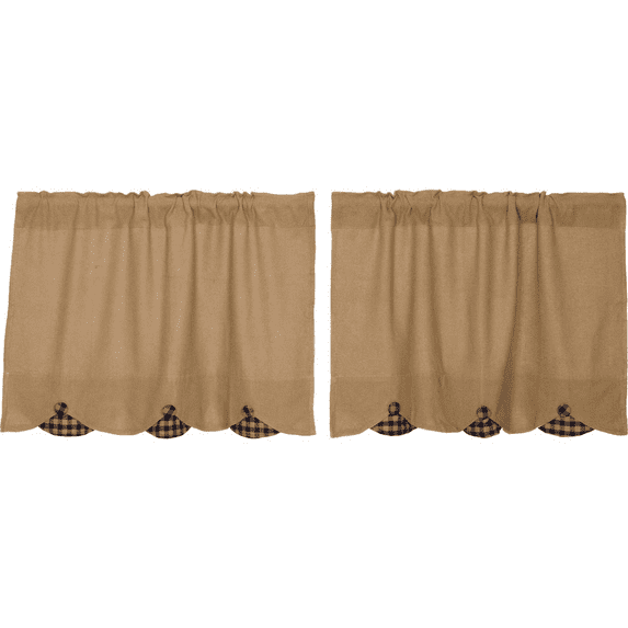Natural Navy Tan Rustic & Lodge Kitchen Curtains Burlap Natural Check Rod Pocket Cotton Buttons Cotton Burlap 24x36 Tier Pair