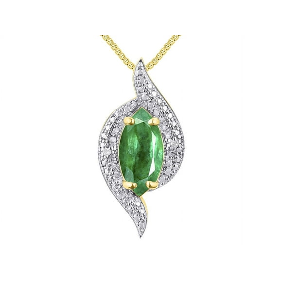 RYLOS Necklace Yellow Gold Plated Silver Designer Necklace Marquise Gemstone & Diamonds Pendant 18" Chain 10X5MM Emerald May Birthstone Womens Jewelry Silver Necklace