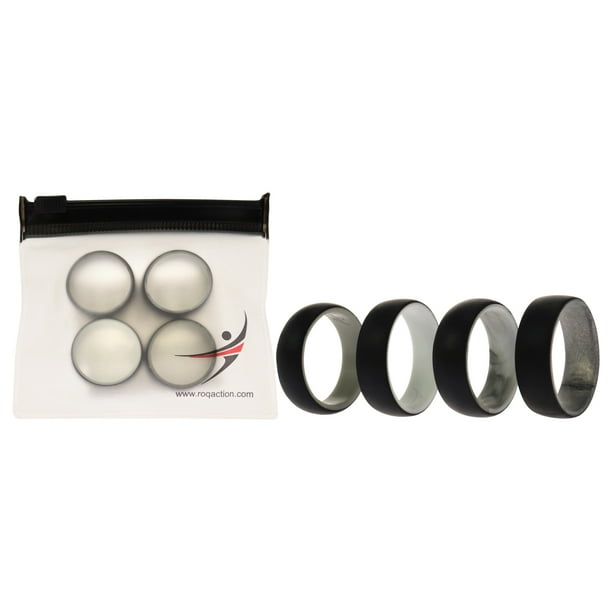 Juego de anillos de cúpula de dos capas de silicona para bodas - Negro-Mármol de ROQ para hombre - Anillo de 4 x 10 mm