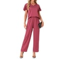 thumbnail image 2 of CONJUNTO DE PIJAMA DE SATÉN SEDOSO PARA MUJERES INSPIRE CHIC 2 PIEZAS CON MANGA CORTA Y PANTALONES LARGOS ROPA DE DESCANSO S ROJO, 2 of 5
