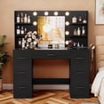 thumbnail image 2 of Vineego Vanity Desk with Adjustable Lighted Mirror, Vanity Table Set with Drawers & Storage Shelves, Makeup Vanity for Bedroom Dressing Room, Black, 2 of 7