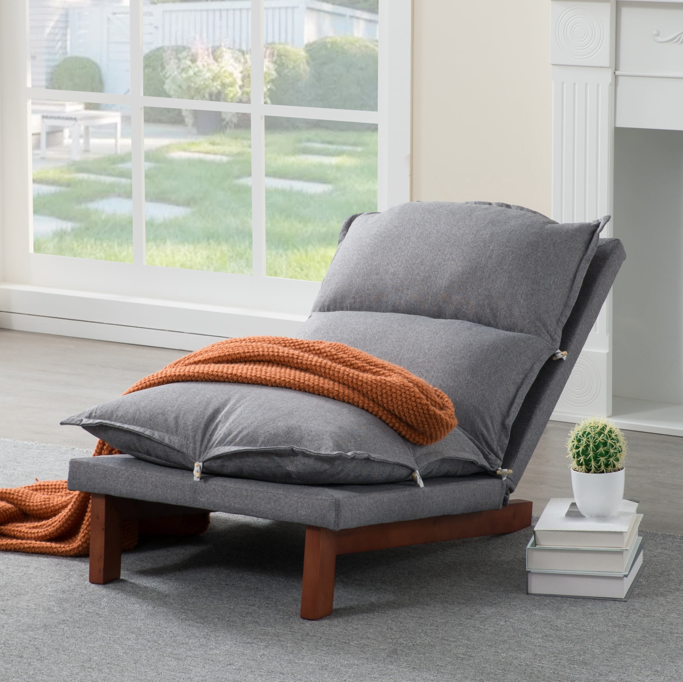 BSHTI Tatami Floor Recliner Chair – 5-Position Adjustable Backrest, Linen Fabric, High-Density Sponge Seat, Solid Wood Frame & Legs, Easy Assembly – for Living Room, Bedroom, Game Room,Dark Grey