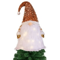 Christmas Tree Topper,Lighted Glitter Gnome Tree Topper with Red Pink Hat,Pre-Lit Scandinavian Santa Elf Plush Xmas Tree Ornaments Topper Decor,Handmade Swedish Tomte Christmas Decorations,23.7"