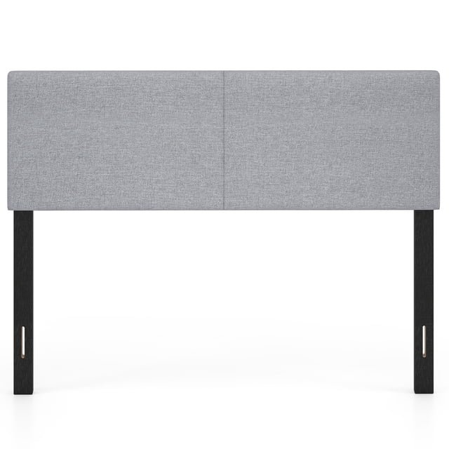 Gymax Upholstered Headboard Queen/Full SizeVertical Quilted Linen Fabric Bed Frame Gray