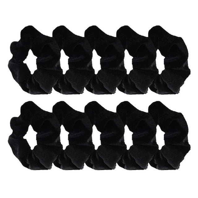 10Set Cute Scrunchies For Thick Hair Black Velvet Cloth For Girls Daily Use No Damage