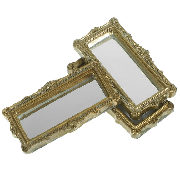 WASHWEPE Resin Mini Mirror Decor Golden 3Pcs 1.7X1X0.04In