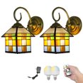 thumbnail image 1 of Kiven Battery Operated Wall Sconces, Tiffany Style Wall Lights with Rechargeable LED bulb and Glass Shade, Dimmable Wall Lighting Fixtures for Painting Bedroom Hallway（Set of 2）, 1 of 7