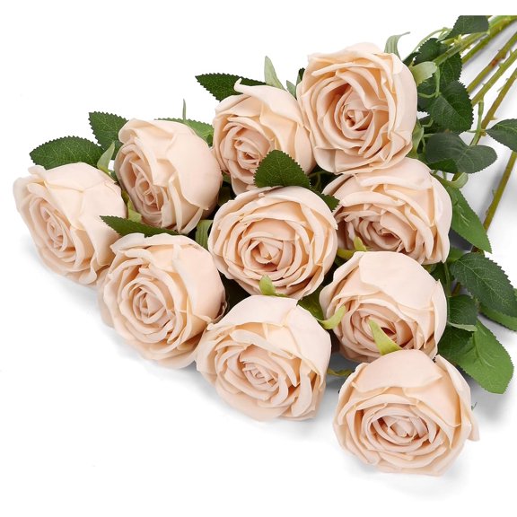 10pcs Fake Roses Artificial Flowers Faux Rose Flower Long Stems Bouquet for Arrangement Wedding Centerpiece Party Home Kitchen Decor