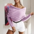 thumbnail image 2 of Olyvenn Women's Off Shoulder Sweaters Sexy Crisscross Wrap Knit Sweater Batwing Sleeve Pullover Sweaters Casual Fall Tops Purple Free Size, 2 of 8