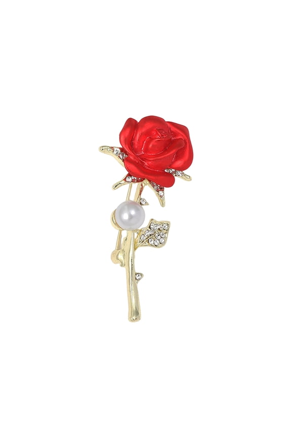 Lady Brooch Rose Shape Rhinestone Faux Pearl Decor Anti-slip Shoulder Bag Suit Coat Collar Hat Scarf Decoration Clothes Pin Party Prom Bride Wedding Garment Jewelry