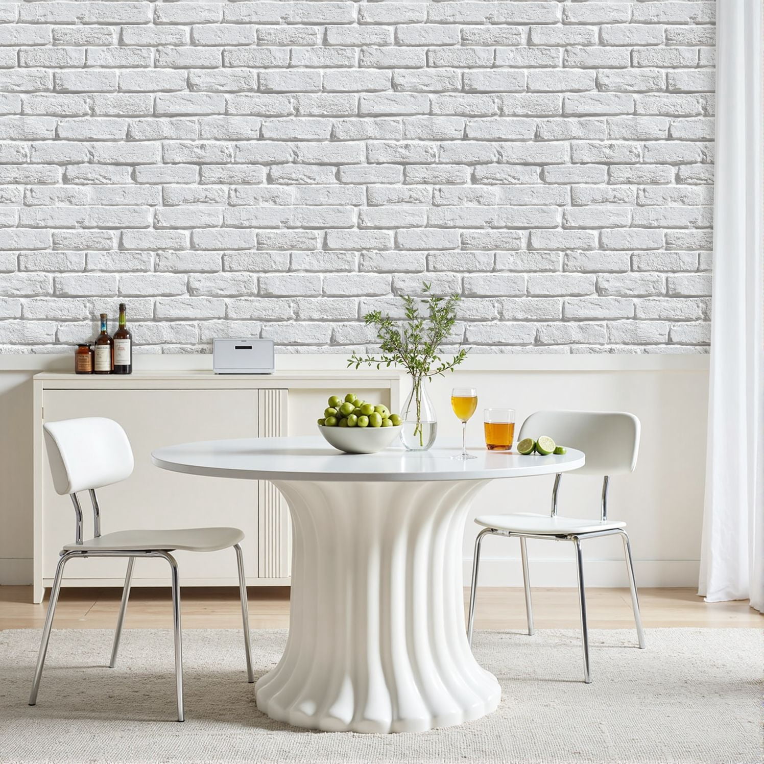 Peel and Stick Wallpaper White Brick Effect Wall Rough Surface Subtle Shadows 24in x 118in Contact Paper Removable Self Adhesive Wall Mural Wall Decor for Bedroom Kitchen Cabinets