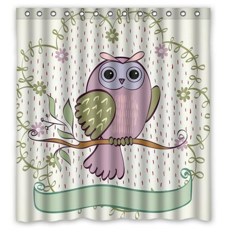 Owl Bathroom Accessories GreenDecor Cute Owl Waterproof Shower Curtain Set with Hooks Bathroom Accessories Size 66x72 inches ()