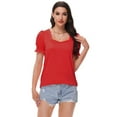thumbnail image 5 of Women's Square Neck Tops Ruffle Trim Sleeve T-Shirts for Summer Casual Short Tees, 5 of 7