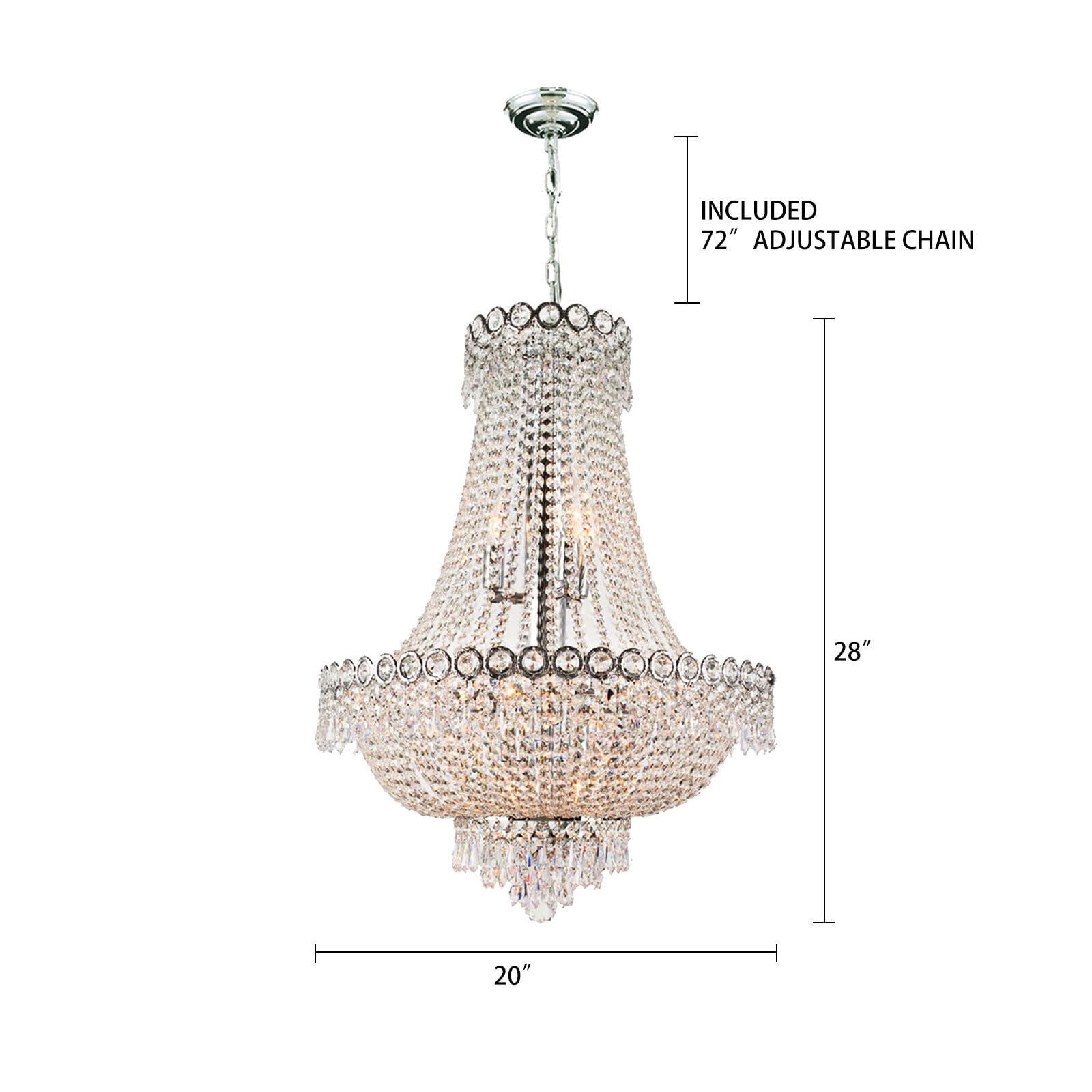 Miumaeov Modern K9 Crystal Chandelier French Empire Hanging Ceiling Light Pendant Lamp Fixture Adjustable Chain For Hallway Foyer Living Room