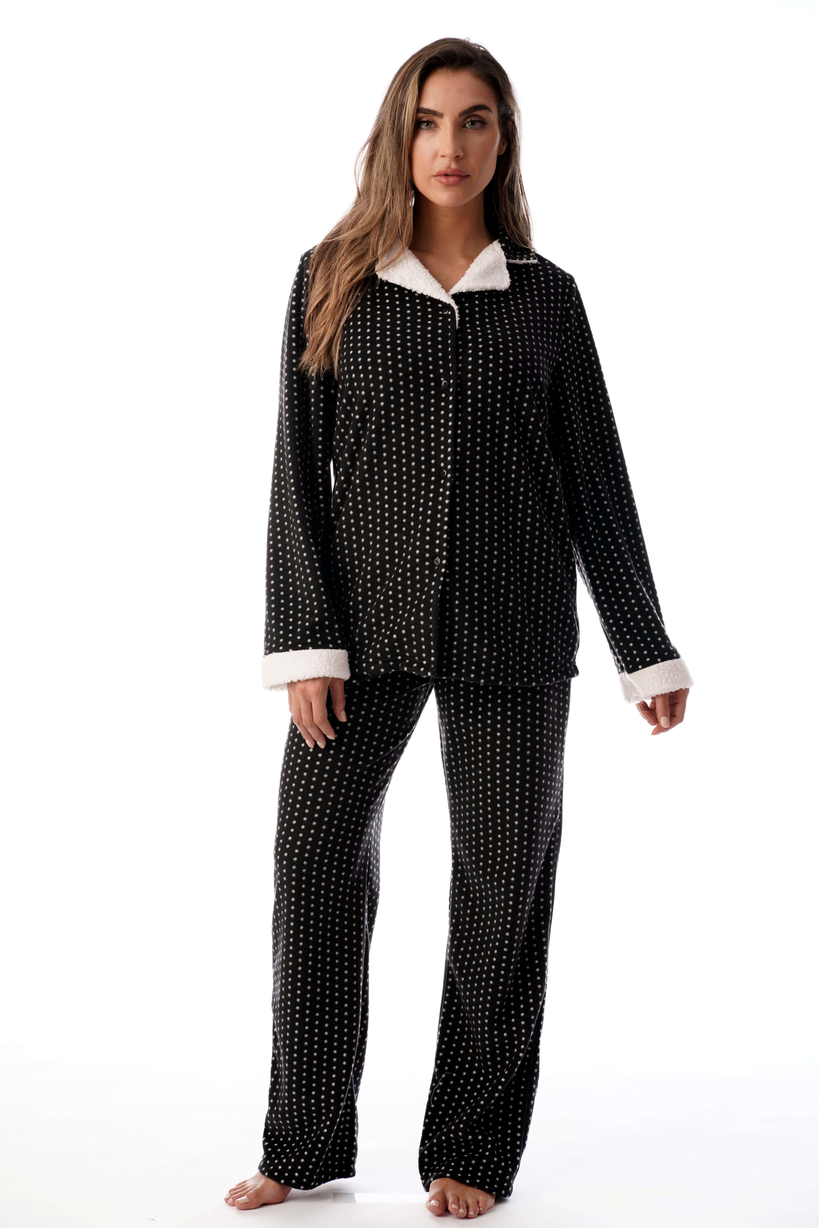 Cocoom Stretch Microfleece Pajama Pant Set for Women with Sherpa Trim  (Winter Dot, Large) - Walmart.com