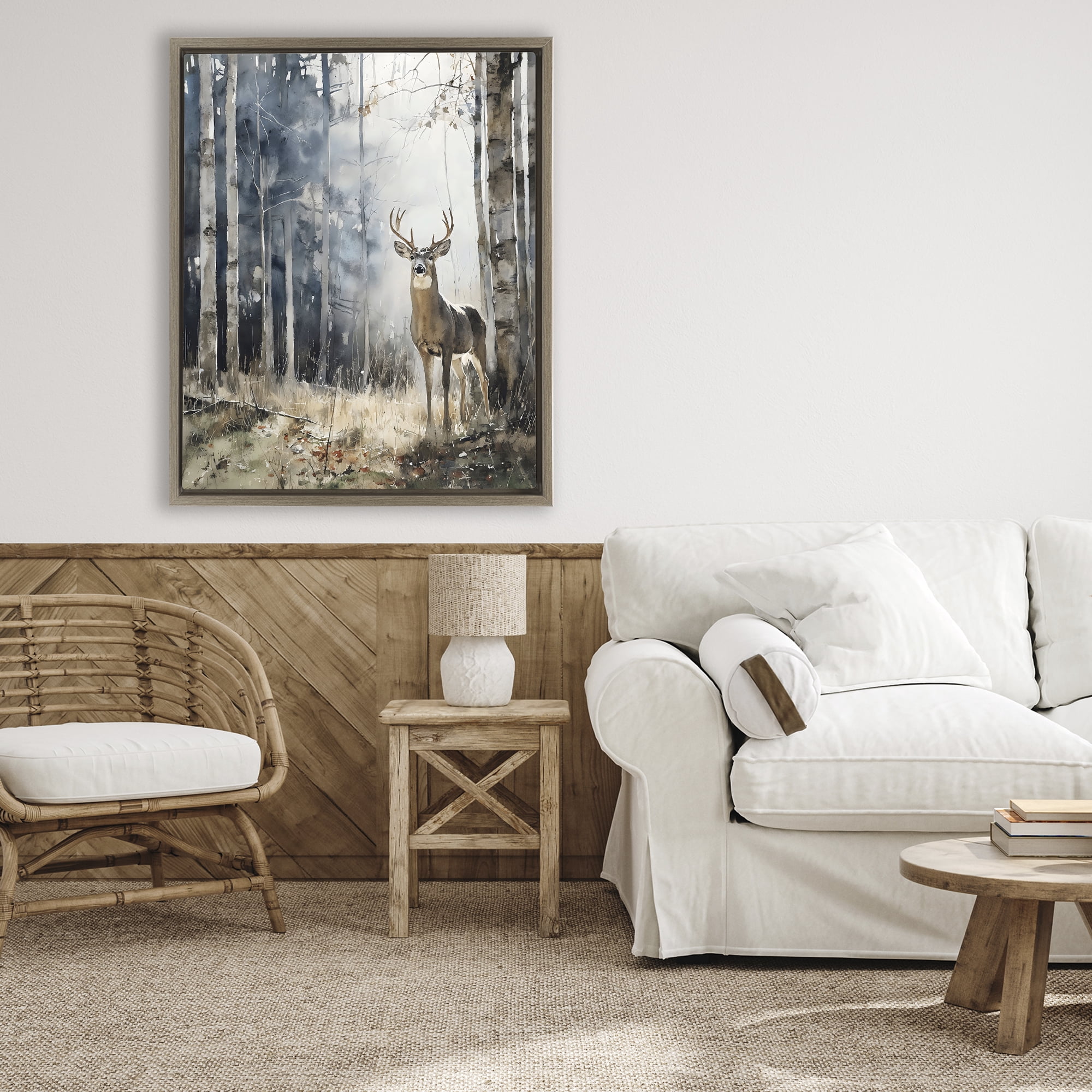 Stupell Industries Deer In The Woods Brown Framed Floater Canvas Wall Art, design by Franklyn Gregory