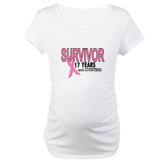 CafePress - Breast Cancer Survivor 17 Years Maternity T Shirt - Cotton Maternity T-shirt, Cute & Funny Pregnancy Tee