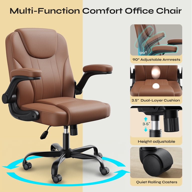 Pinmoco Ergonomic Office Chair High Back, Brown PU Leather photo 8