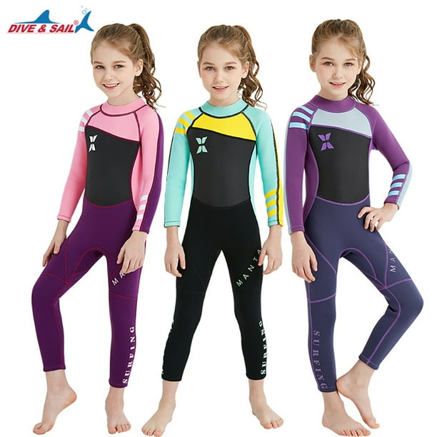 Kids Wetsuit Round Neck Swimsuit One Piece Elastic Bathing Suit for Girls  Nylon Surfing Clothing Swimwear for Swimming Diving Purple XXL