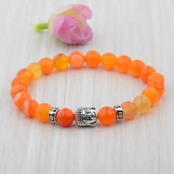 EOEMY Fashion Women 8mm White Turquoise Lava Beads Buddha Head Men Charm Bracelets-187-J