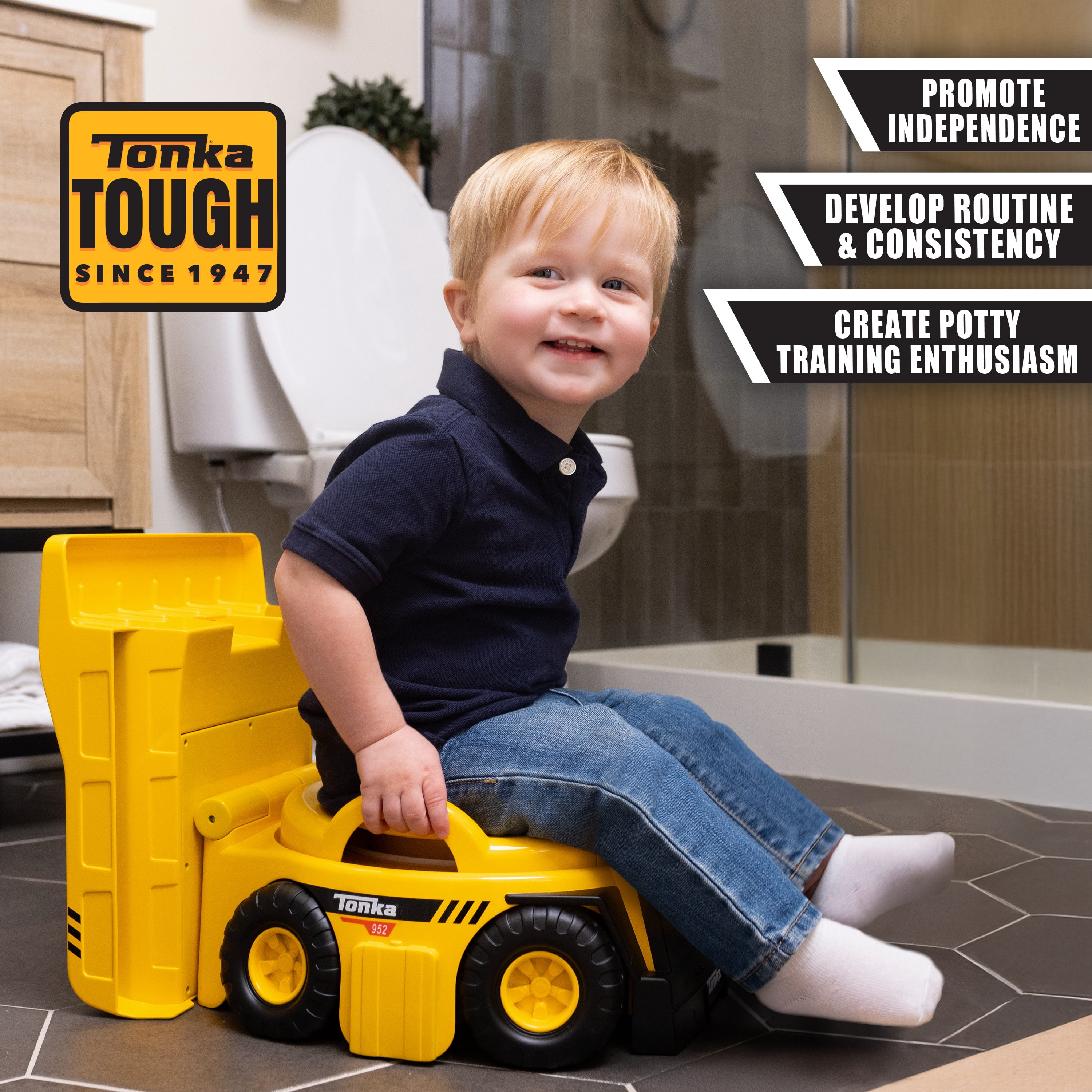Tonka Dump Truck Potty Trainer for Toddlers, 2-in-1 Potty Chair and Potty Ring with Splash Guard, Built-In Handles, Easy Clean Removable Pot