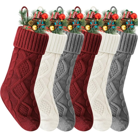 Christmas Stockings 4 Pack, 18 Inches Large Size Knitted Xmas Stocking for Fireplace, Holiday Party Decorations