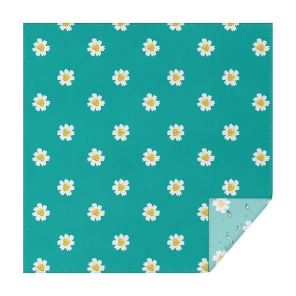 60x60in(152x152cm) Square Tablecloth, Waterproof Polyester Table Cover, Wrinkle Resistant & Washable Fabric for Dining, Kitchen, Picnic, Daisy Flowers Print