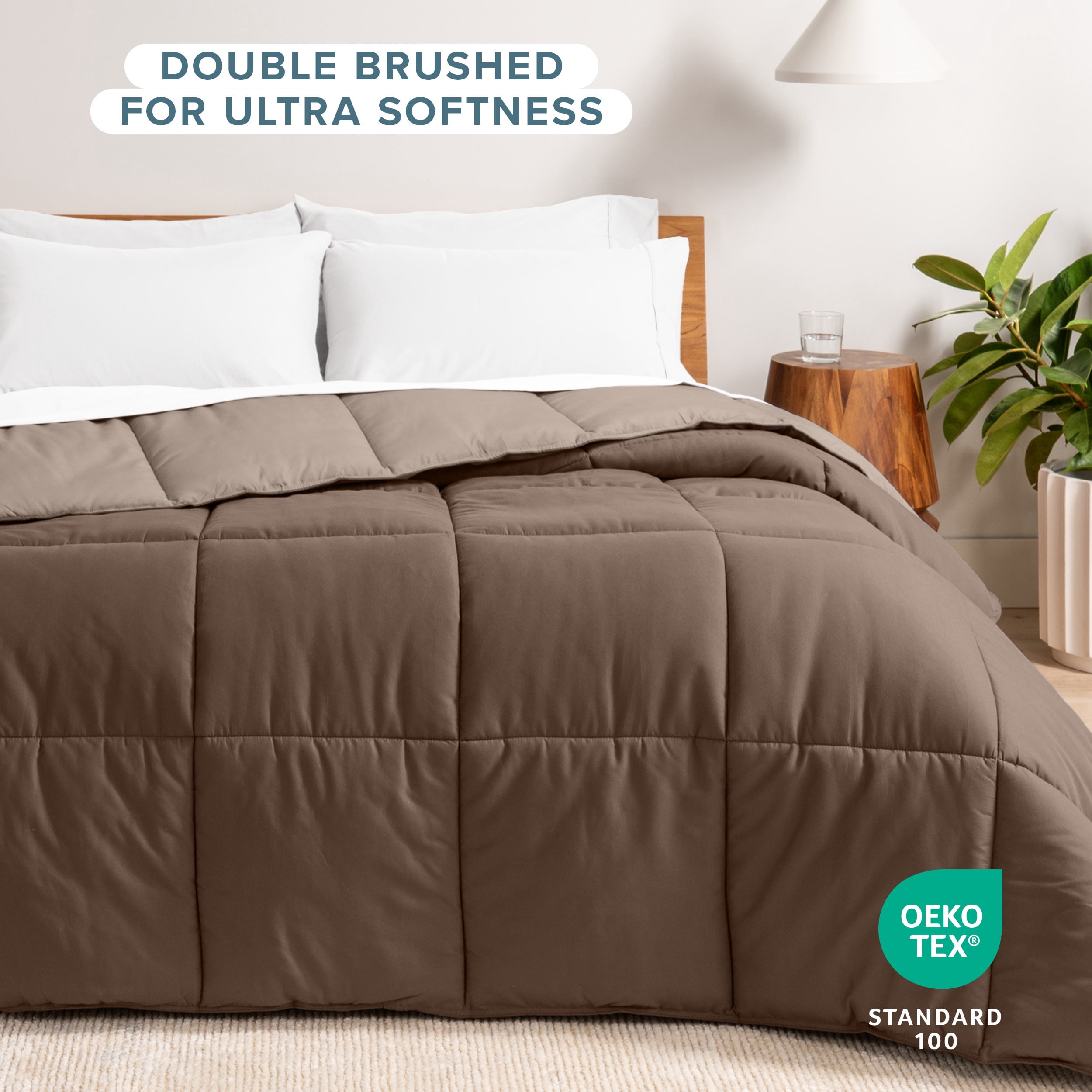 Bare Home 1800 Collection Reversible Down Alternative Comforter, All-Season, King, Cocoa/Taupe
