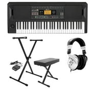 Korg EK-50 61-Key Arranger Entertainer Keyboard (Black), Starter Bundle with Bench, Stand and H&A Studio Headphones