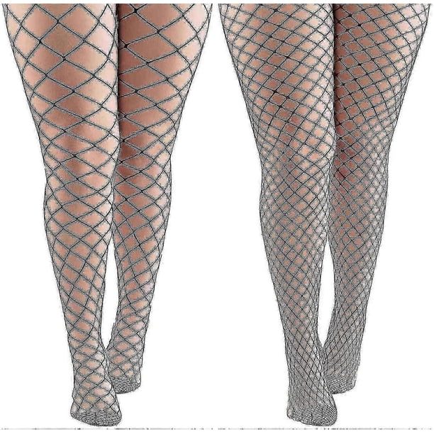 Medias de rejilla, pantimedias de rejilla sexys de talla grande, medias de rejilla cruzadas para mujer (4 pares negros)