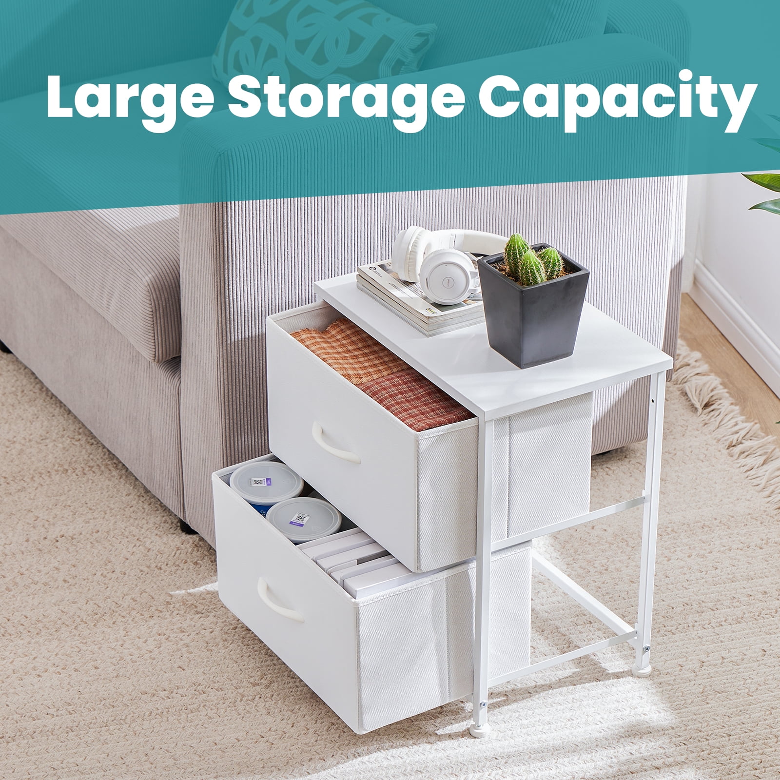 CONCETTA 2-Drawer Dresser Set of 2, Fabric Storage Nightstand for Bedroom, Living Room, White