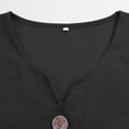 thumbnail image 5 of Oversized Tshirts for Women Casual Cotton Linen Blouse V Neck 3/4 Sleeve Button Decor Loose Fit Black Summer Tops for Women, 5 of 9